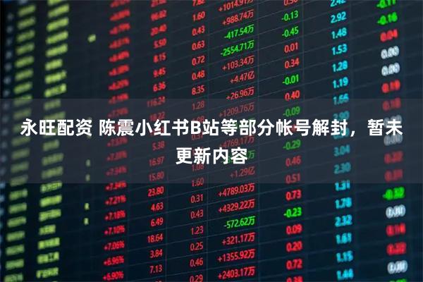永旺配资 陈震小红书B站等部分帐号解封，暂未更新内容